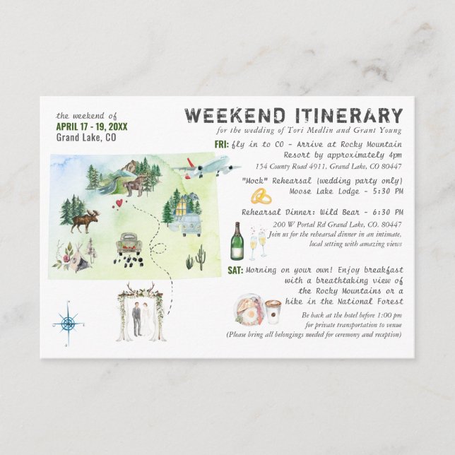Hochzeitswochenende in Colorado - Tour Card Begleitkarte (Vorderseite)