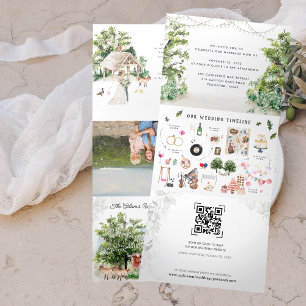 Hochzeitswochenende-Itinerary   Gathering Oaks Wac Dreifach Gefaltete Ankündigung