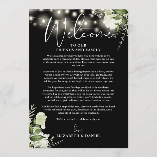Hochzeitswochenende-Itinerary Grünzeug Floral Programm (Vorderseite)