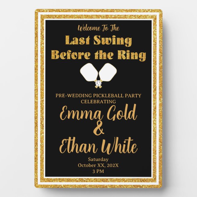 Hochzeitswochenende Pickleball Black & Gold Fotoplatte (Vorderseite)
