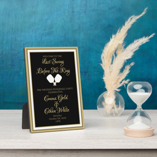 Hochzeitswochenende Pickleball Black & Gold Fotoplatte (Seite)