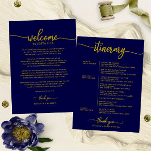 Hochzeitswochenende Willkommen Reiseplan Gold Navy Einladung