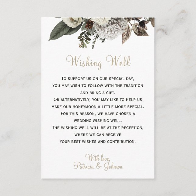 Hochzeitswünsche an der Winterhochzeit von elegant Begleitkarte (Vorderseite)