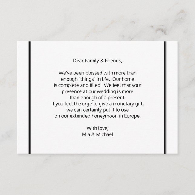 Hochzeitswünsche an gut monetären Sonderkarten Begleitkarte (Vorderseite)