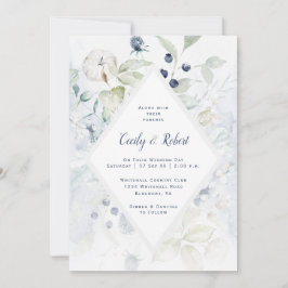 Hochzeitszange mit blauem Sage-Green-Floral-Diaman Einladung