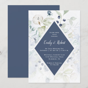 Hochzeitszange mit blauem Sage-Green-Floral-Diaman Einladung