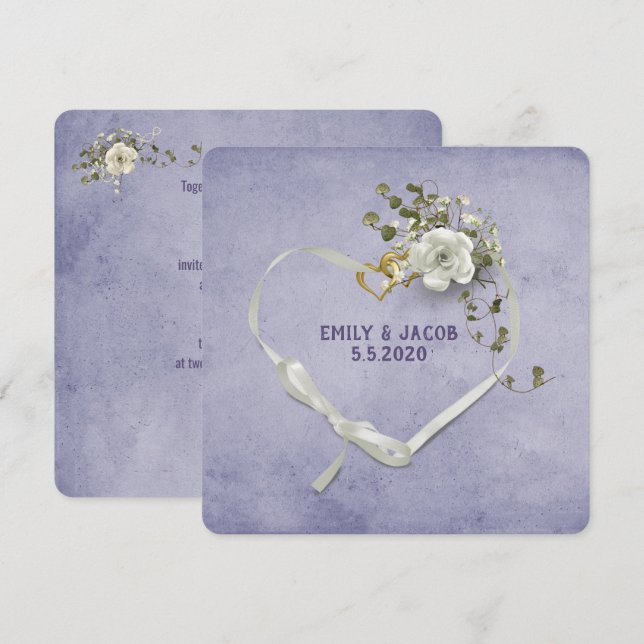 Hochzeitszange und Ringe mit Rosenbukett Einladung (Vorne/Hinten)