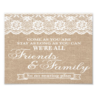 Hochzeitszeichen - Burlap & Lace - Freinds & Famil Fotodruck