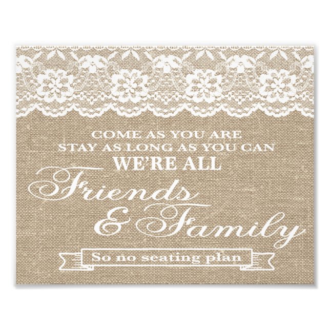 Hochzeitszeichen - Burlap & Lace - Freinds & Famil Fotodruck (Vorne)