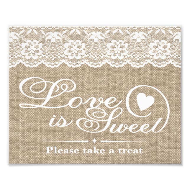 Hochzeitszeichen - Burlap & Lace - Liebe ist süß - Fotodruck (Vorne)