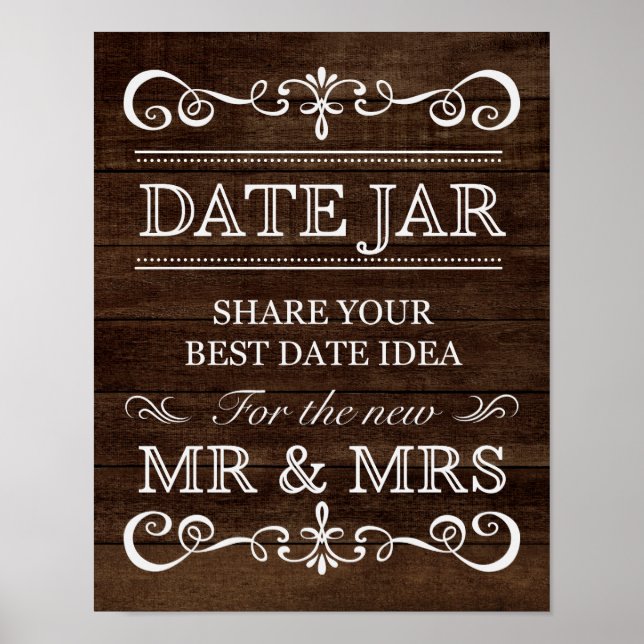 Hochzeitszeichen - Date Jar Rustic Wedding Sign Poster (Vorne)