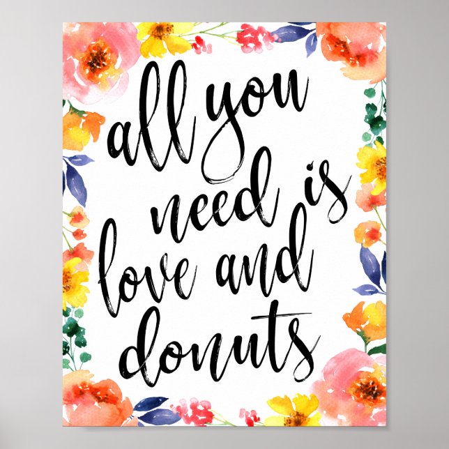 Hochzeitszeichen Donut Bar 8x10 Wasserfarbenzeiche Poster (Vorne)