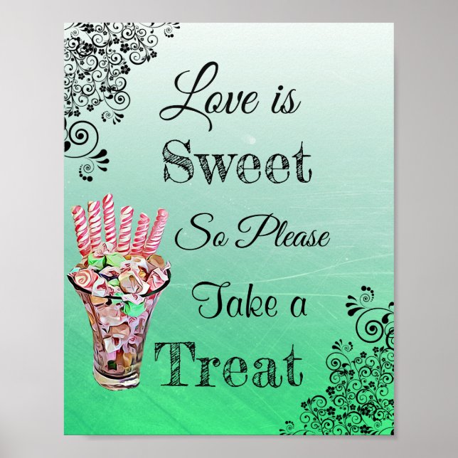 Hochzeitszeichen für Süßes Buffet Pink und Gree Po Poster (Vorne)