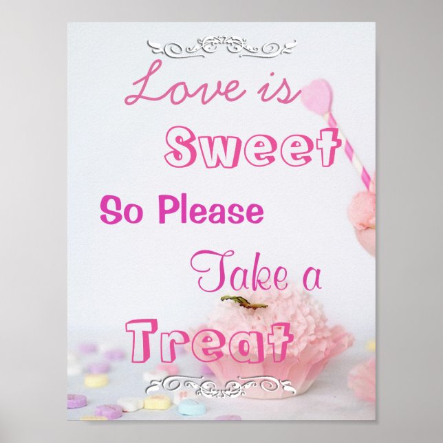Hochzeitszeichen für Süßigkeiten Buffet, rosa Kuch Poster (Vorne)