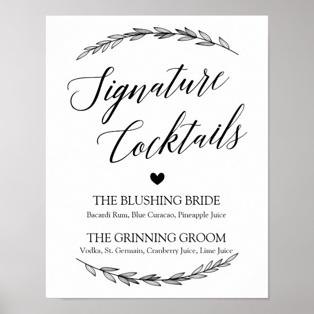 Hochzeitszeichen - Signature-Cocktail Laurel-Zeich Poster (Vorne)