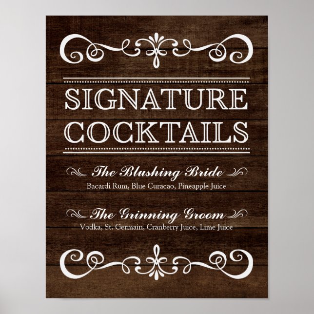 Hochzeitszeichen - Signature Cocktail Rustikale Ho Poster (Vorne)