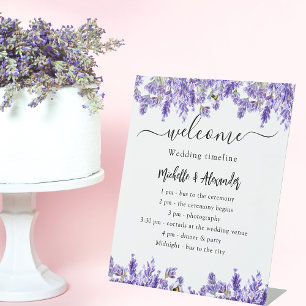 Hochzeitszeitplan Programm Lavendel Blumen Willkom Sockelschild