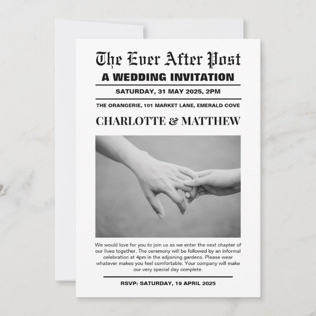 Hochzeitszeitung Einladung (Vorderseite)