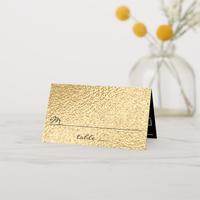 Hochzeitszelt-Karte Platzkarte Elegantes Gold und  (Vorderseite)