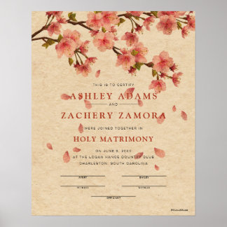 Hochzeitszertifikat "Heilige Trauung" Fall Floral Poster