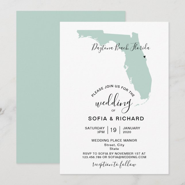 Hochzeitsziel Florida Karte Entfernbares Herz (Vorne/Hinten)