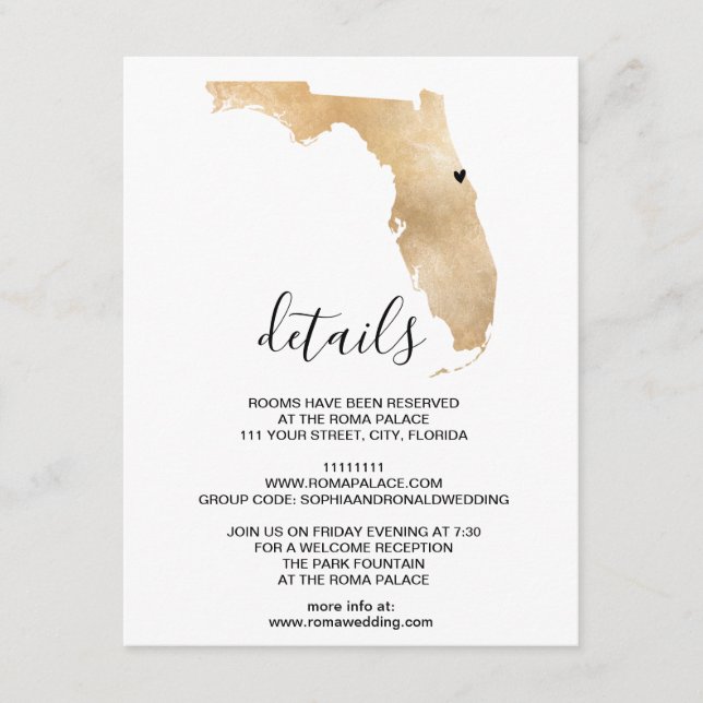 Hochzeitsziel Florida Karte Entfernbares Herz (Vorderseite)