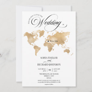 Hochzeitsziel Gold Weltkarte Typografie Einladung