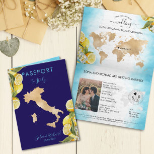 Hochzeitsziel Zitrone Sommer Reisepass Italien Einladung