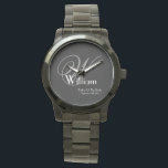 Hochzeitvater der Brautgeschenke Monogram Classic  Armbanduhr<br><div class="desc">Hochzeit Vater der Braut Geschenk Mit Monogramm mit Personalisiertem Namen Classic Cool Keepake Black Watch. Klicken Sie auf diese Vorlage personalisieren, um sie mit dem Monogramm Initial, dem Namen und dem Heiratsdatum schnell und einfach anzupassen. Wedding Vater of Bride Geschenkpapier Monogram Classic Cool Watch, ist Teil der Parent Gifts Collection,...</div>