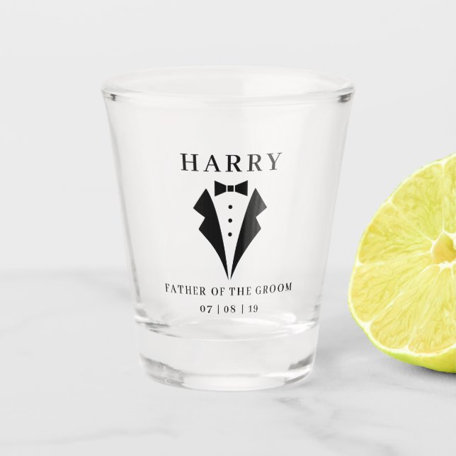 Hochzeitvater der GRUPPE Tuxedo Schnapsglas (Vorderseite)