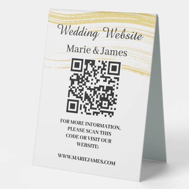 Hochzeitwebsite Hinzufügen von Namen Ort QR-Code M Tischaufsteller (Vorderseite)