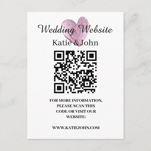 Hochzeitwebsite Hinzufügen von Namen QR-Code Minim Postkarte (Vorderseite)