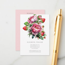 Hochzeitwebsite QR Code Erdbeeren und Peonies Begleitkarte
