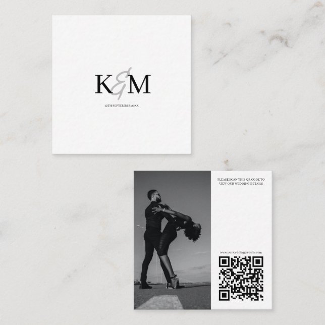 Hochzeitwebsite QR Code Foto Minimalistische Erfas Quadratische Visitenkarte (Vorne/Hinten)