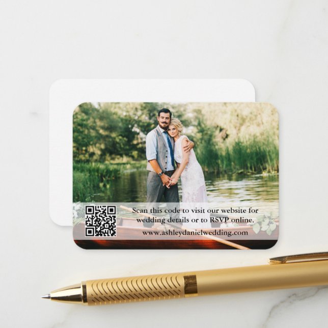 Hochzeitwebsite QR Overlay Foto Begleitkarte (Vorderseite/Rückseite Beispiel)