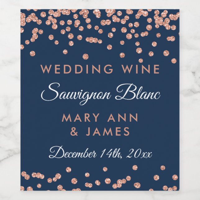 Hochzeitweilige Rose Wein-Label Gold Glitzer Confe Weinetikett (Einzelnes Label)