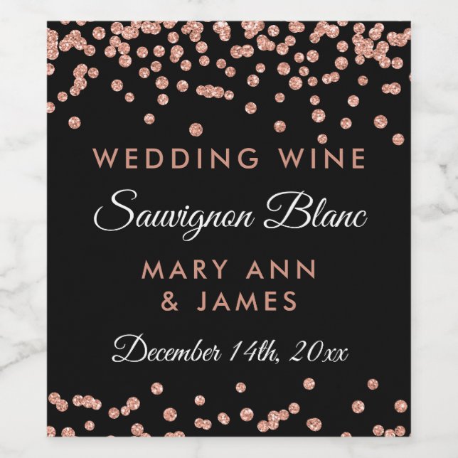 Hochzeitweilige Rose Wein Label Gold Glitzer Confe Weinetikett (Einzelnes Label)