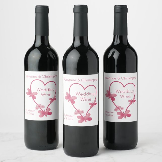 Hochzeitweilige Trauben Wein Etikett Rosa Herz und (Flaschen)