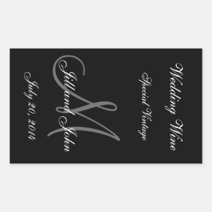 Hochzeitweinetikett mit Monogramm, Namen und Datum Rechteckiger Aufkleber