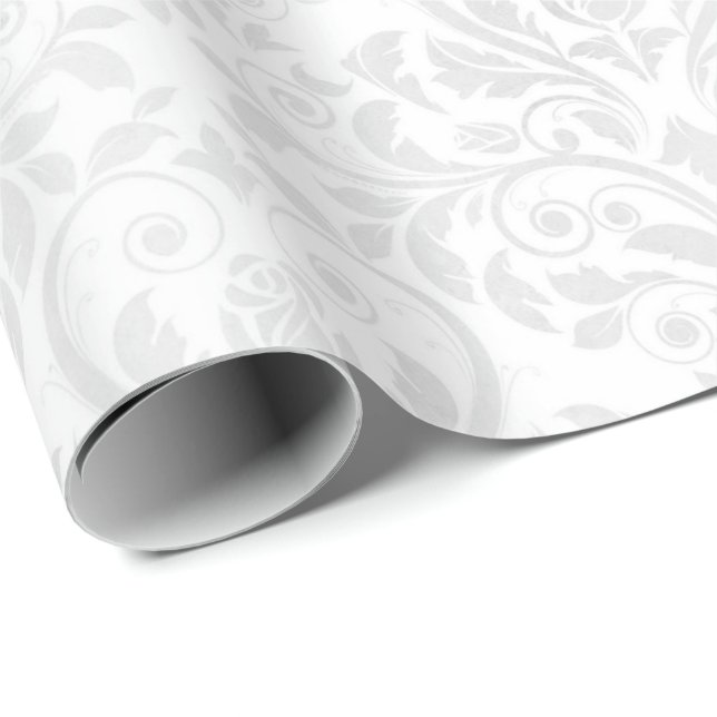 Hochzeitweiße Damaske Stilvolles Herz & Rose Wrapp Geschenkpapier (Rolleneckpunkt)