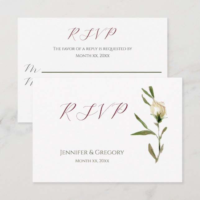 Hochzeitweiße Rose UAWG RSVP Karte (Vorne/Hinten)