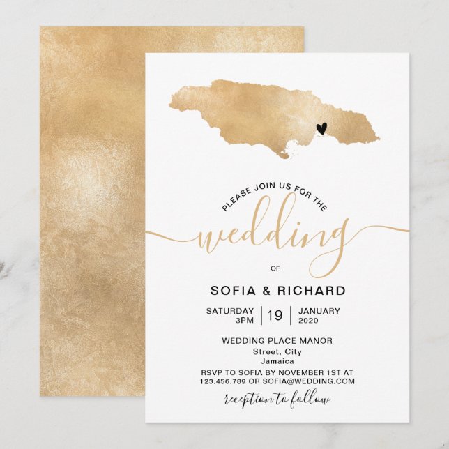 Hochzeitziel Jamaika Tropical Gold Karte (Vorne/Hinten)