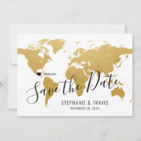 Hochzeitziel Weltkarte Gold bewegliches Herz