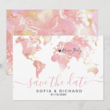 Hochzeitziel Weltkarte Rosa Entfernbares Herz