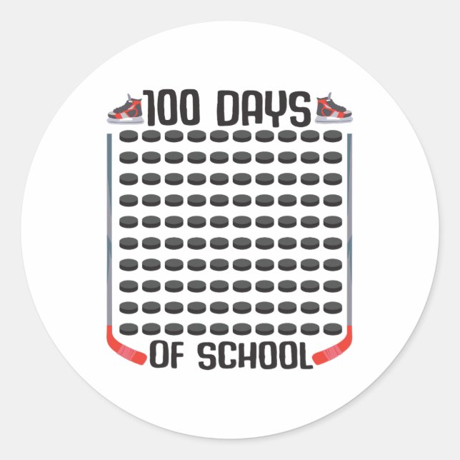 Hockey 100 Days of School Sports Boys Girls Costum Runder Aufkleber (Vorderseite)