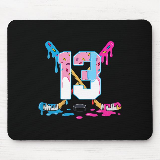 Hockey 13 Years Old Ice Cream Drip 13th Birthday K Mousepad (Vorne)