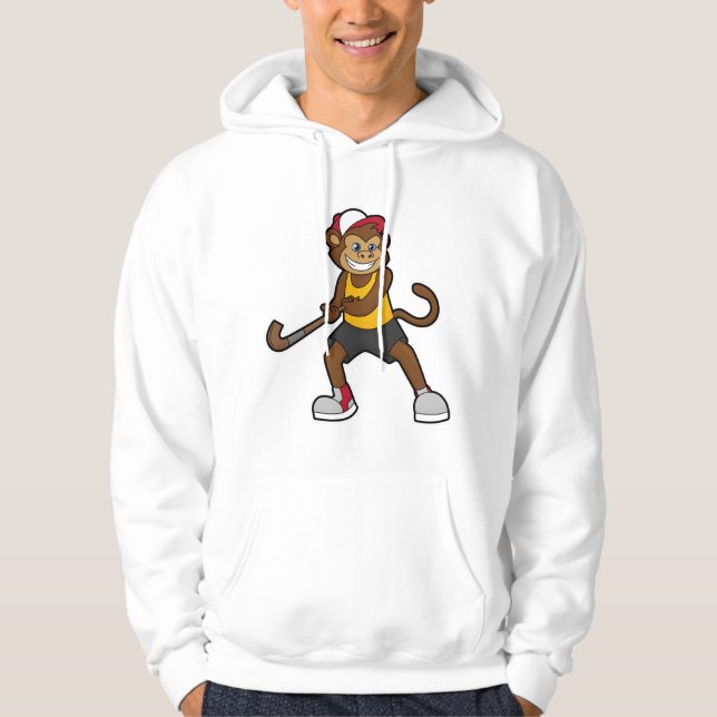 Hockey-Affe mit Hockeystick Hoodie (Vorderseite)