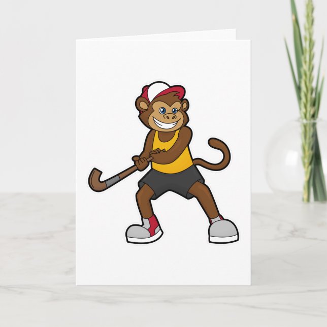 Hockey-Affe mit Hockeystick Karte (Vorderseite)