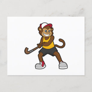 Hockey-Affe mit Hockeystick Postkarte