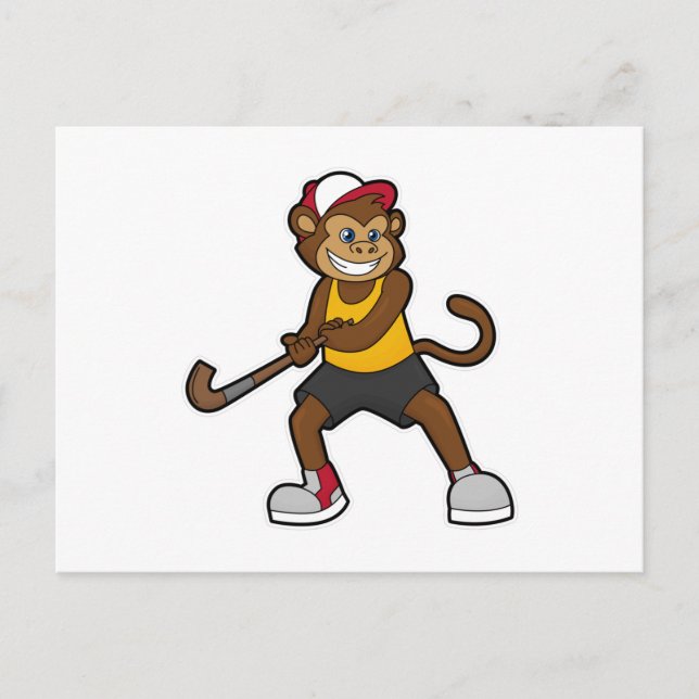 Hockey-Affe mit Hockeystick Postkarte (Vorderseite)